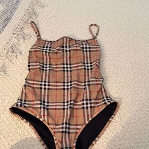 Burberry Classic Check One-Piece Swimsuit in Tan Plaid